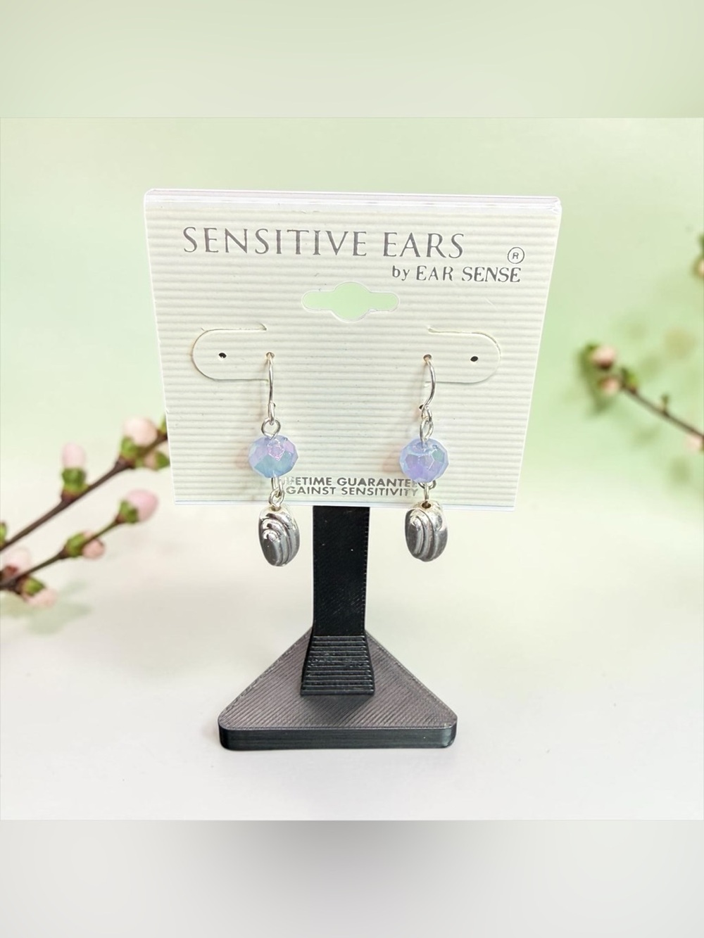 🩶Sensitive Ears by Ear Sense🩶Iridescent Periwinkle Beaded Drop Earrings/NIP